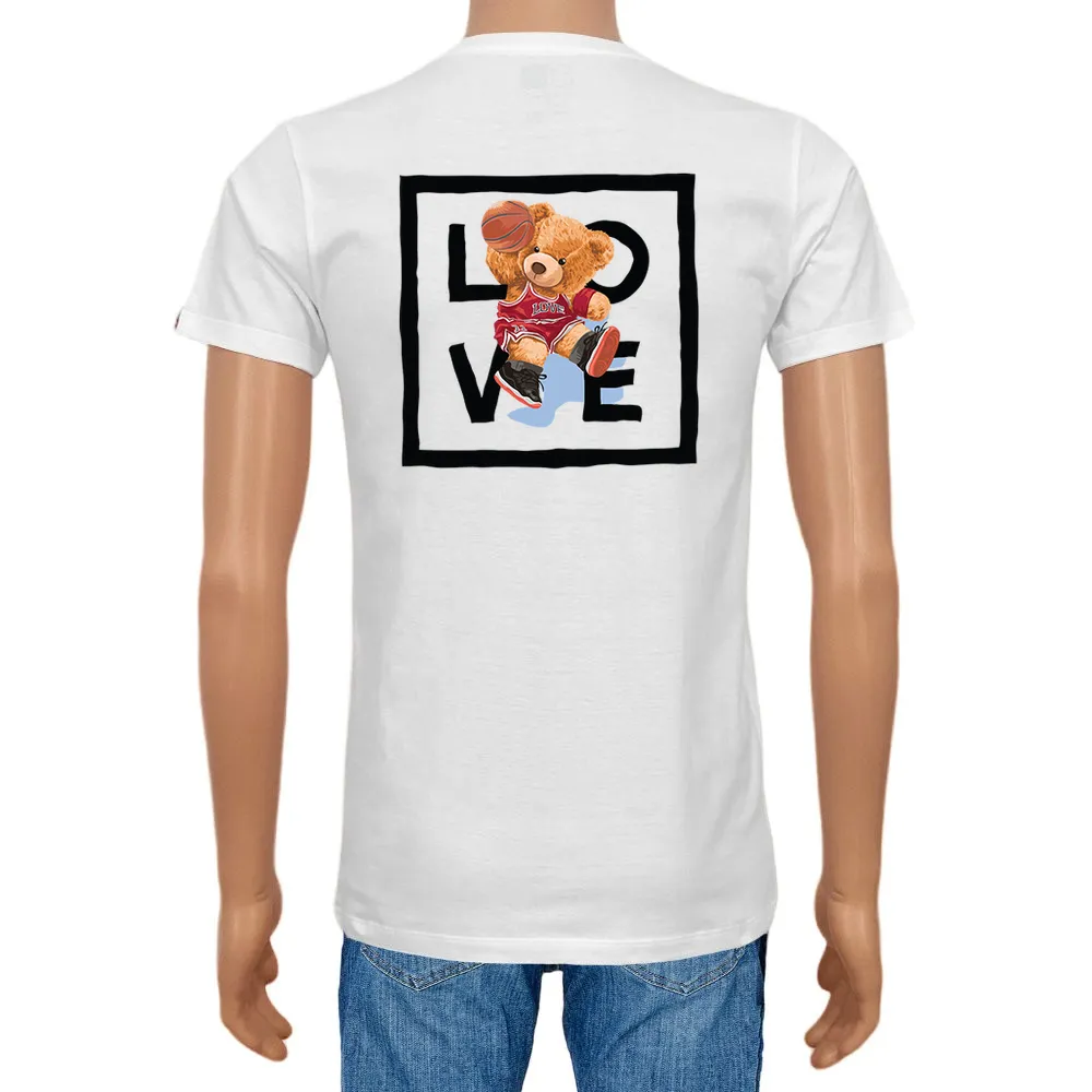 Men's T-shirt Cotton Plain V-Neck  White Flex Art Bears - Love Concept Store